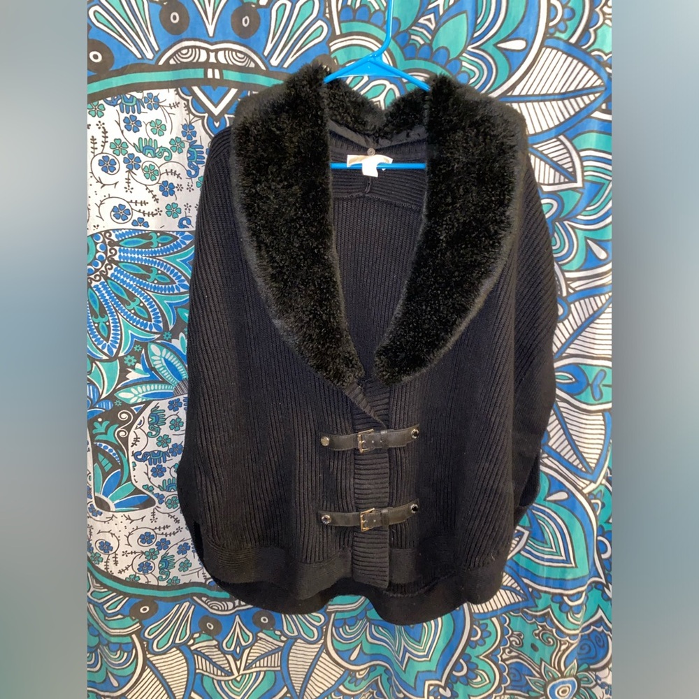 Michael Kors Black Shrug Poncho Sweater